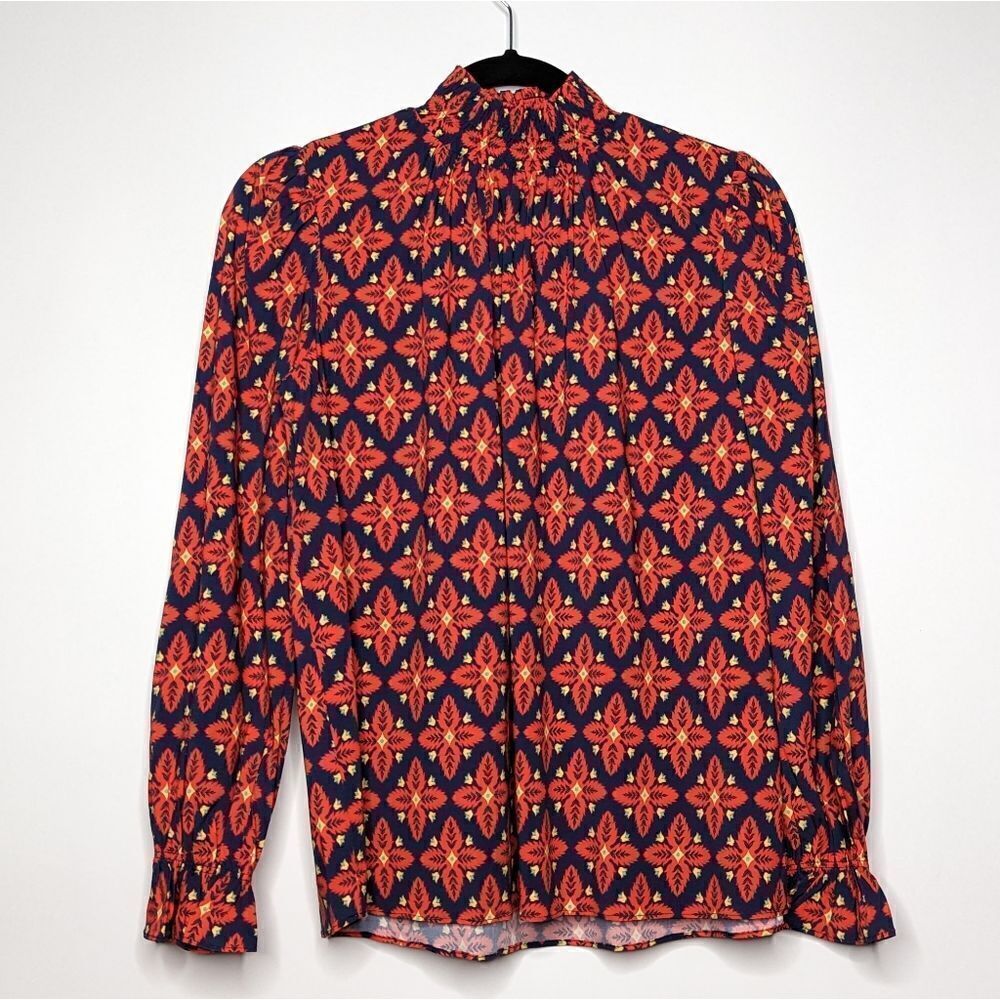 Tucker NYC Stella Top Sunbird Song in Rayon Jersey Smock Mock Neck Blouse
